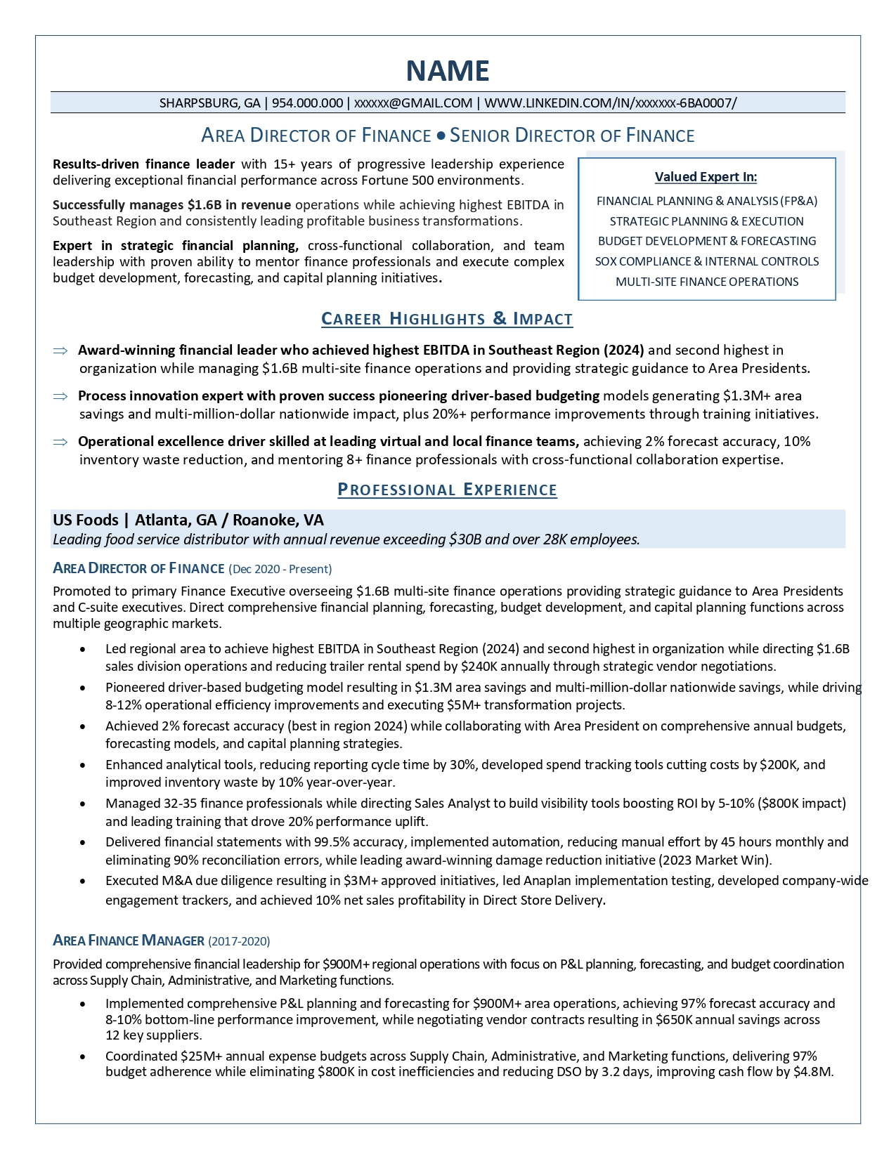 Finance Director Format preview